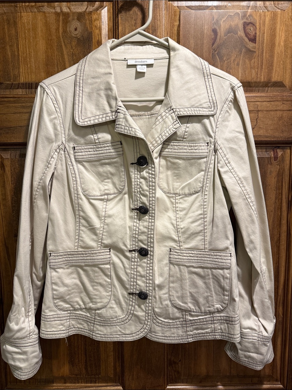 dressbarn Cream Button-Front Jean Jacket